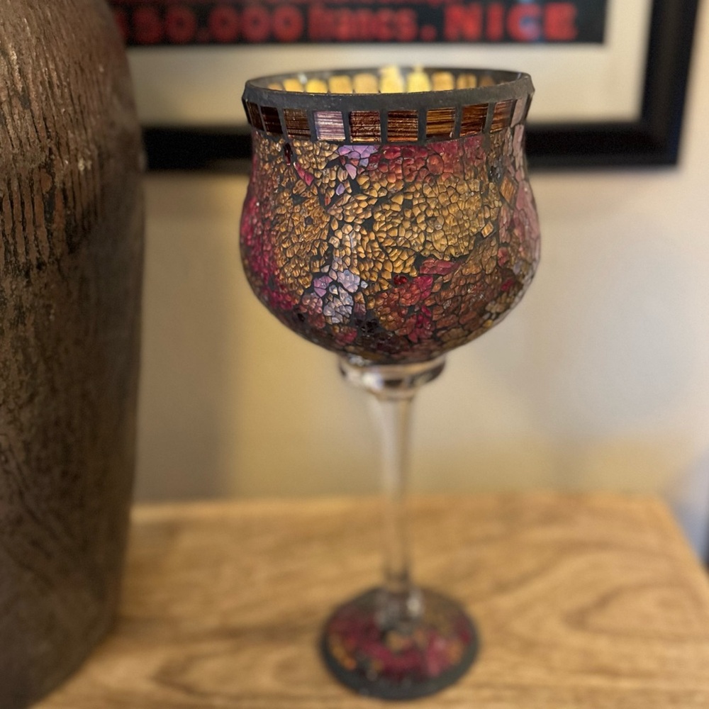 Pier 1 Large Mosaic Stain Glass Pedestal candle Holders - vintage Y2K